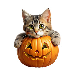 Cute Kitten in Jack-o'-lantern: Halloween Pet Photo