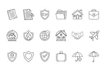 Comprehensive Insurance Protection Icons for Business and Financial Security