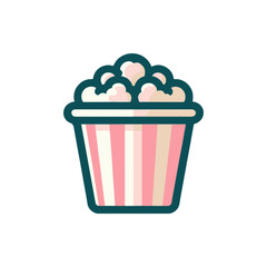 Colorful popcorn bucket filled with fluffy popcorn, set against a bright, cheerful background