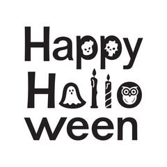 Happy Halloween Typography with Decorative Vector Elements – Black on White Festive Design