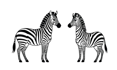 "Facing Zebras Line Art – Bold Black and White Wildlife Illustration"