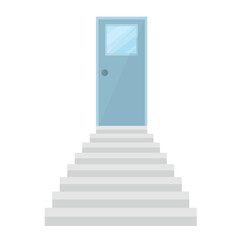 Staircase icon with door on white background. Climbing the career ladder. Promotion. Step by step.