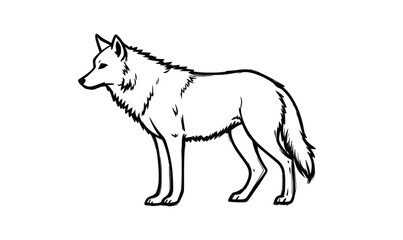 "Standing Wolf Line Art – Wild Animal Side Profile Sketch Design"