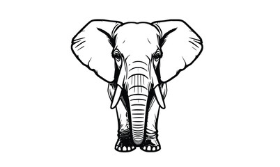 "Front-Facing Elephant Line Art – Bold Wildlife Head Illustration"