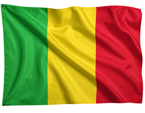  Mali Flag Waving Horizontally with Natural Fabric Folds, Medium Wind, isolated