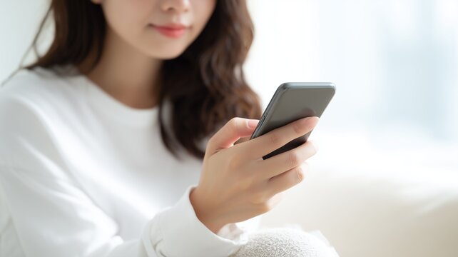 スマホを触る日本人女性