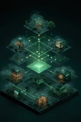 Futuristic digital layers showcasing interconnected data centers and network synergy