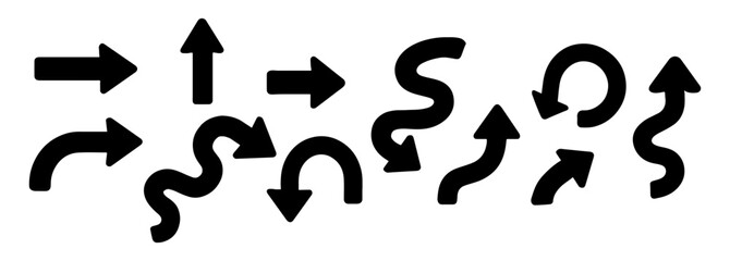 Collection of black arrows pointing in different ways