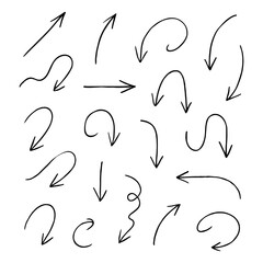 Collection of hand drawn direction indicating arrows
