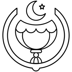 Islamic crescent moon and star emblem with decorative bowl and stand