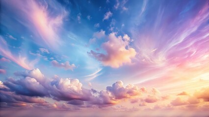 A Serene Panorama of Pastel Clouds at Sunset, Displaying a Breathtaking Array of Colors Across the Vast Sky
