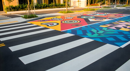 Obraz premium Artistic Pedestrian Crossing With Vibrant Street Art And Bold Color Combinations