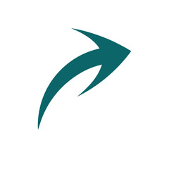 Teal arrow symbol pointing upward and to the right isolated on white background