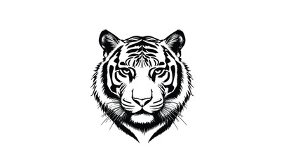 "Tiger Face Line Art Drawing: Bold Symmetrical Wild Cat Illustration"