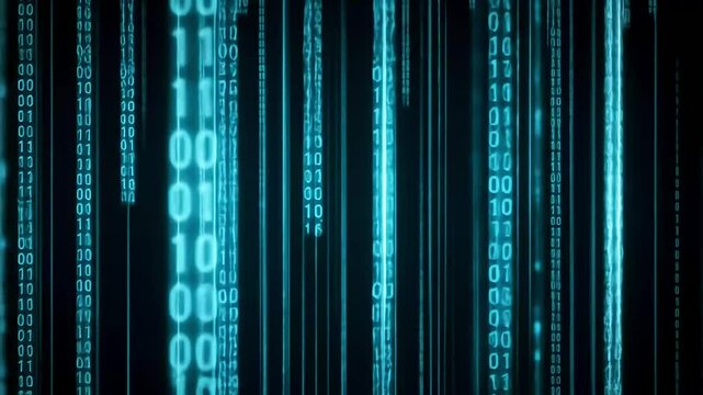 Digital rain background, binary code falling, dark screen, website design