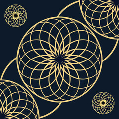 Naklejka premium Abstract geometric floral pattern with golden lines and a dark blue background