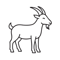 Fototapeta premium Simple Line Art Illustration of a Goat Standing with Horns and a Small Tail on White Background