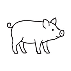 Simple Line Drawing of a Pig with Curly Tail and Round Snout on White Background