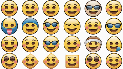 Set of Diverse Happy and Smiling Emojis with Accessories