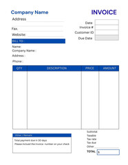 INVOICE  Form ,Template, Bill for SME ,Business, Company , Easy Used, White and Blue  Tone