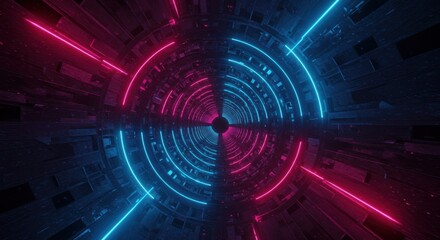 Spiral Futuristic Tunnel with Blue and Pink Neon Lights