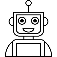 Naklejka premium Friendly cartoon robot character head with antenna silhouette isolated on white background