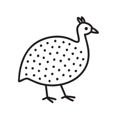 Simple Black and White Guinea Fowl Illustration with Spot Pattern and Small Head Crest minimalist