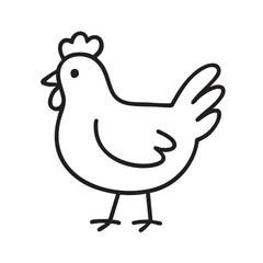 Simple Black and White Line Drawing of a Chicken Standing on Two Legs minimalist cartoon