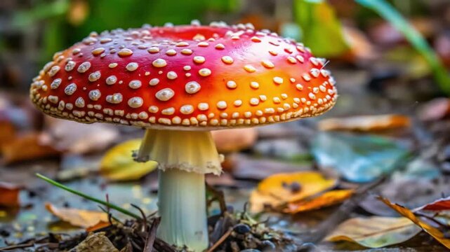 fly agaric mushroom in forest