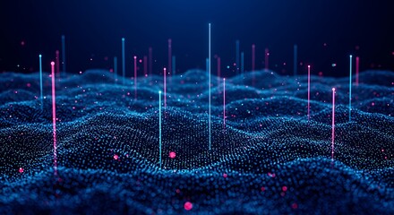 Abstract Digital Landscape with Blue and Pink Data Streams