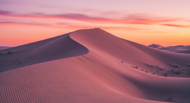 Beautiful Desert Landscape At Sunset With Pink Hues