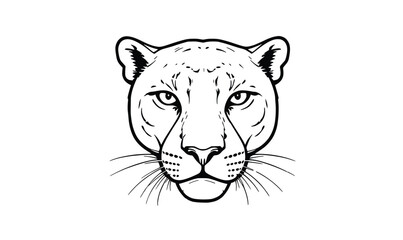 Fierce Panther Face Line Drawing – Wild Cat Head Black and White Illustration