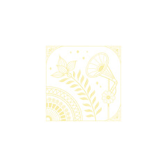 Gold art deco panel and border with ornament on white background