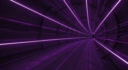 Futuristic Curved Glass Tunnel with Purple Light