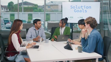 Ux Developer and Ui Designer brainstorming and Startup marketing team businesspeople discussion in office. Teamwork, Strategy, digital marketing Strategy Development User experience concept. - Powered by Adobe