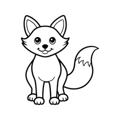 Fototapeta premium Cute cartoon fox character sitting with fluffy tail animal