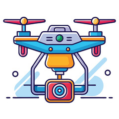 Cartoon illustration of a drone with propellers and a camera
