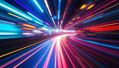 Abstract streaks of vibrant, fast-moving digital light trails, RGB, display