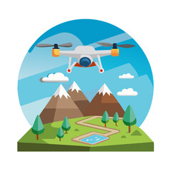 Obraz premium Drone Flying Over Mountain Landscape Illustration