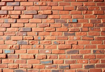 Rough, textured exposed brick wall, varying shades of red and brown, exposed brick, space