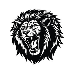 Fototapeta premium Fierce lion head roaring black silhouette mane wild