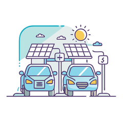 Naklejka premium Electric Cars Charging at a Solar Powered Station Illustration