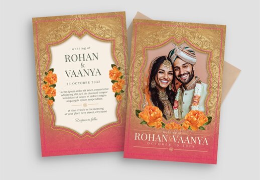 Indian Wedding Invitation Template & Flyer Design Layout for Hindu Wedding Save The Date Cards