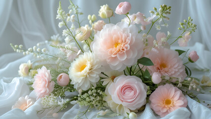 Obraz premium Delicate Pastel Floral Arrangement on Sheer Fabric