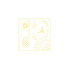 Gold art deco panel and border with ornament on white background