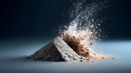 Flour explosion on dark background with high-speed capture for baking concept dramatic food ingredient action photo