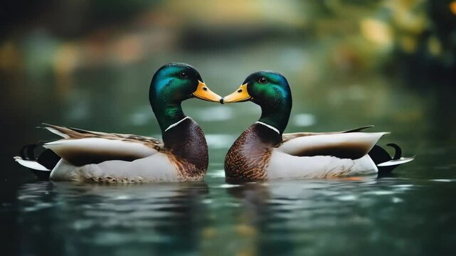 Two ducks swimming together on a calm body of water