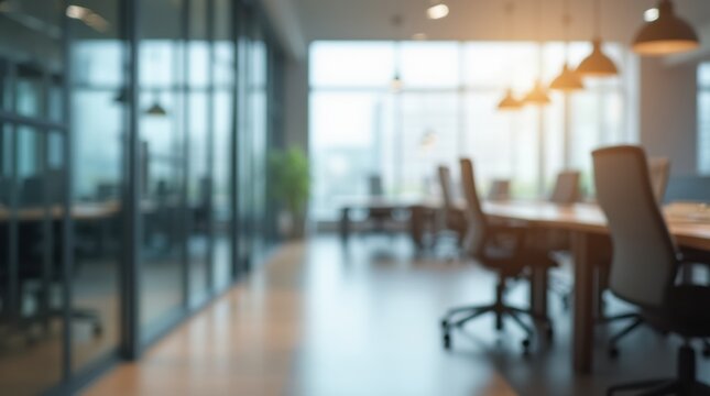 A blurred virtual background of a modern office, creating a professional and subtle corporate look.
