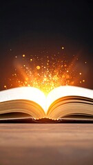 Open book, glowing with golden light
