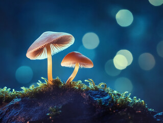Twin Mushrooms on Mossy Rock